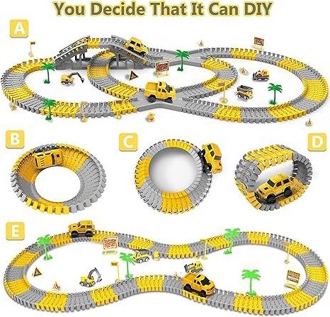 253 PCS Track Toys for Boys and Girls Ages 3-8, 5 PCS Truck and Flexible Track Play Set, Create Engineering Road Play