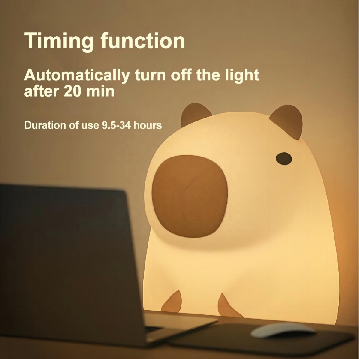 Cute Cartoon Capybara Silicone Night Light USB Rechargeable Timing Sleep Lamp For Children's Room Decor