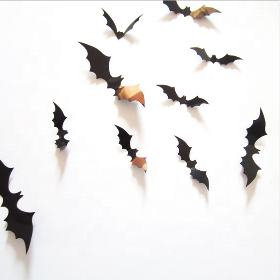 12pcs Halloween 3D Black Bat Decoration Wall Sticker for Halloween Party Bar Haunted House Decoration Supplies