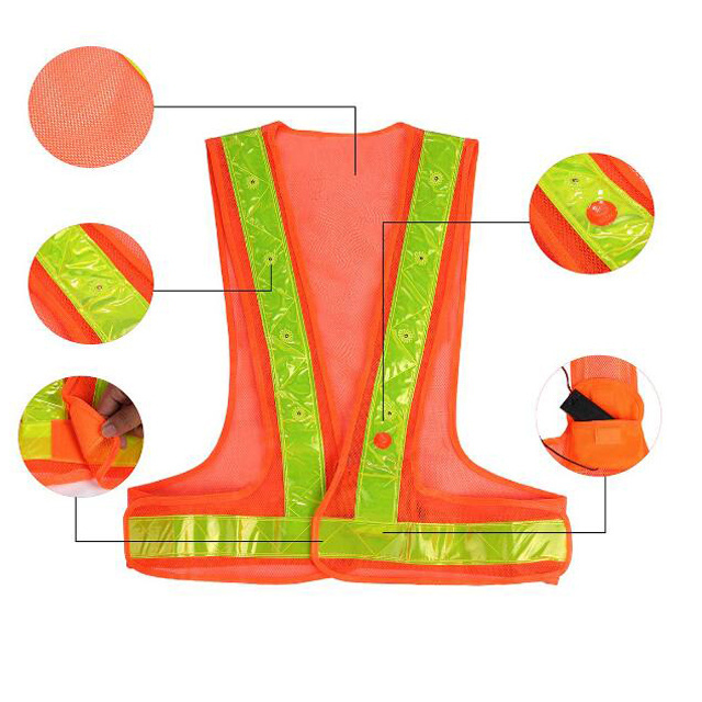 LED Light up Safety Vest with Reflective Stripes Cycling Traffic Outdoor Night Safety Warning Vest