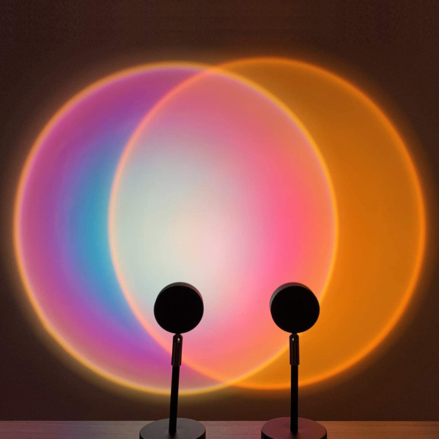 Sunset Lamp Night Light Rainbow Projection Lamp 180 Degree Romantic Visual LED Light with USB Modern Floor Stand for Living