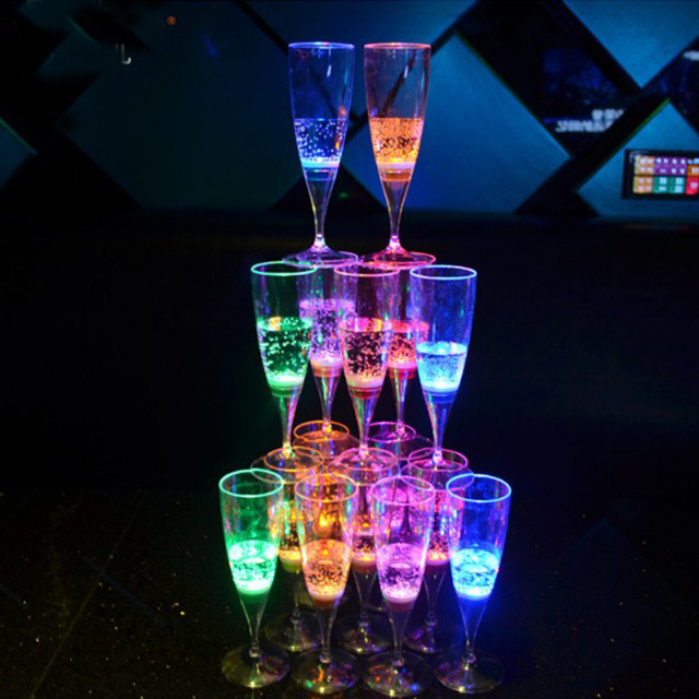 LED Wine Champagne Flute Glasses Homeya Water Liquid Activated Flashing Light Up Cup Blinking Cocktail Whisky Drinkware Glow Mug