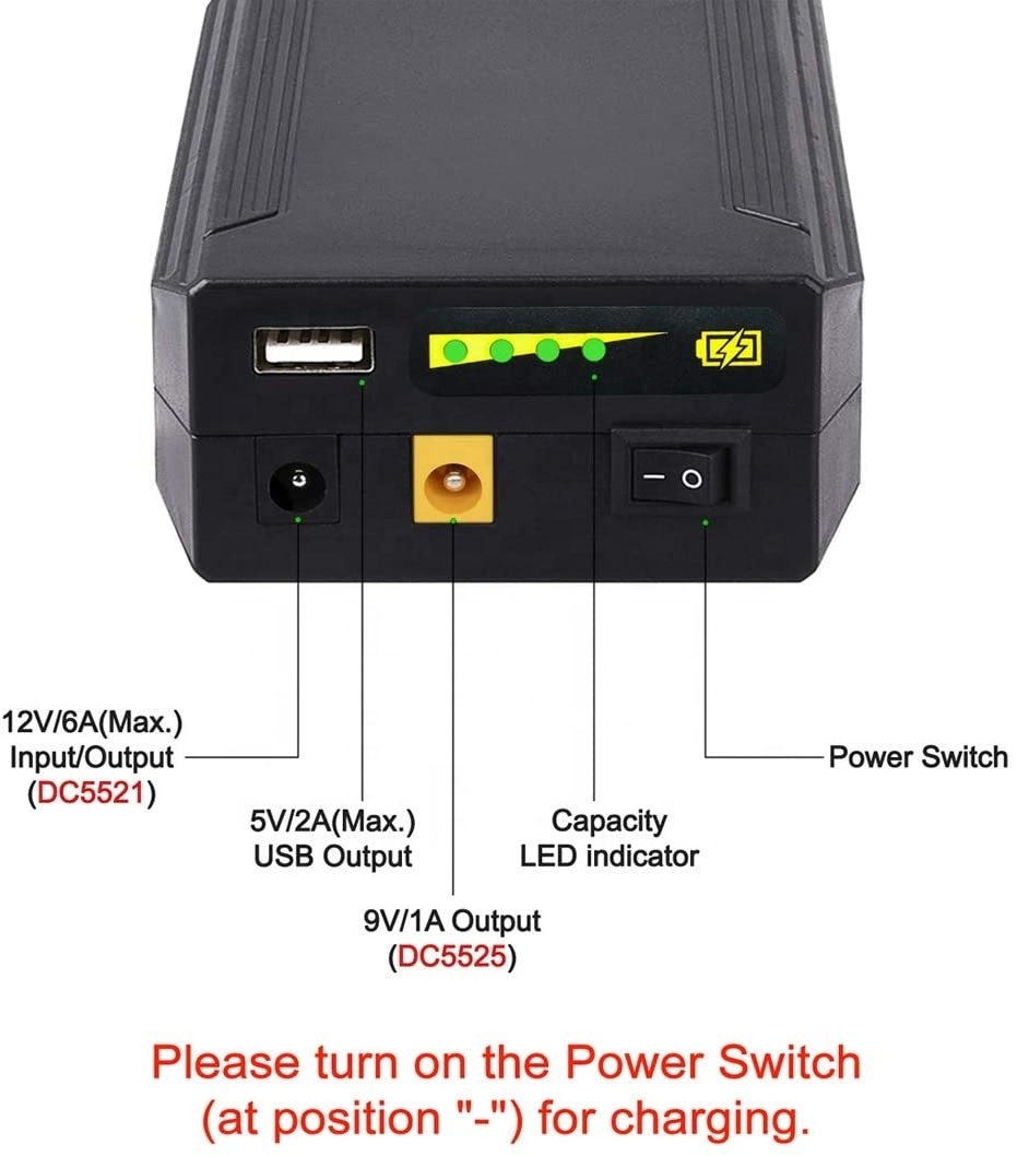 Rechargeable 122.1WH 11.1V/11000mAh 9V/14500mAh 5V/26400mAh USB DC Output 11000mAh Lithium Ion Battery 12V