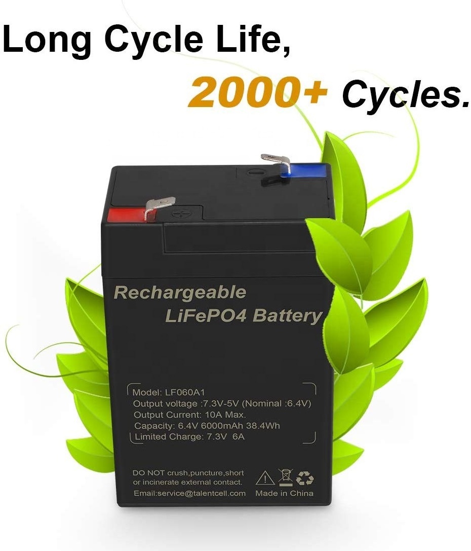 Rechargeable Lifepo4 6Ah 6V 4.5Ah Lithium Li-ion 6.4V Solar Battery for Toys Bicycle Headlight Bumper Car