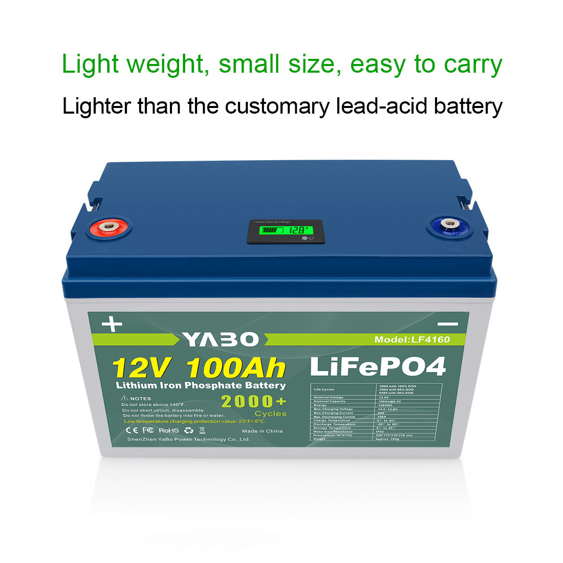 YABO High Quality Green Power Rechargeable Battery 12V 100Ah 12.8V LiFePO4 Lithium Ion LiFePO4 Battery Packs