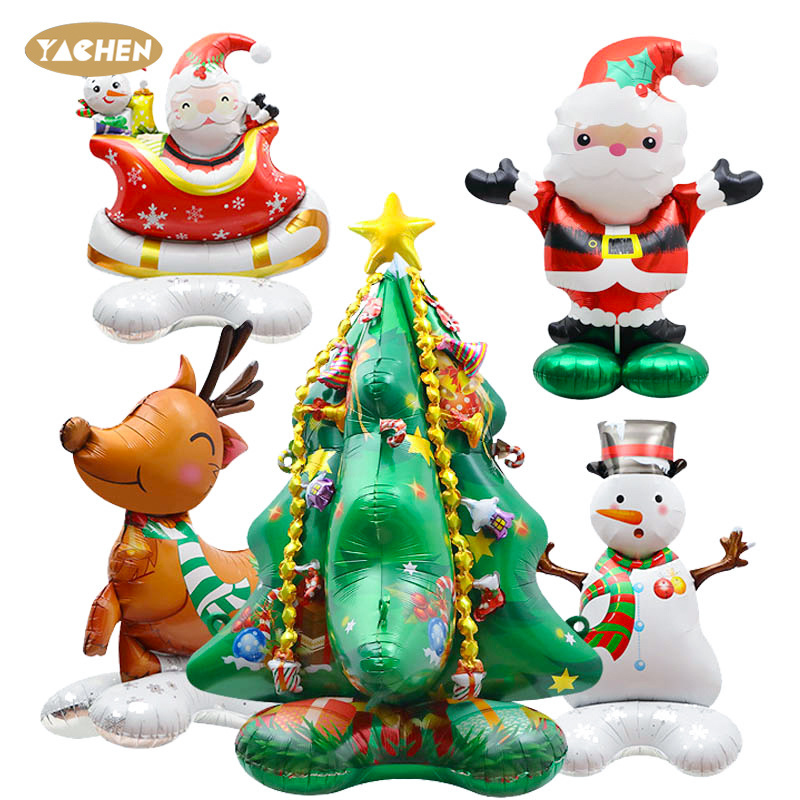 Yachen merry christmas ballon standing 3D foil snowman christmas tree santa claus balloon for christmas party decorations