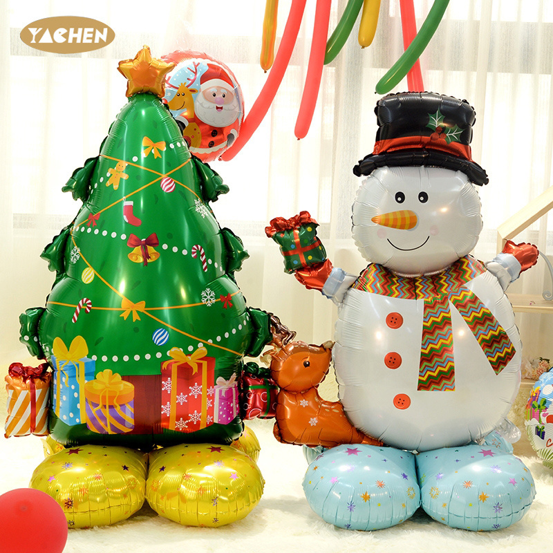 Yachen merry christmas ballon standing 3D foil snowman christmas tree santa claus balloon for christmas party decorations