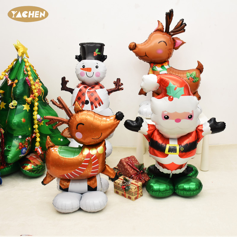 Yachen merry christmas ballon standing 3D foil snowman christmas tree santa claus balloon for christmas party decorations