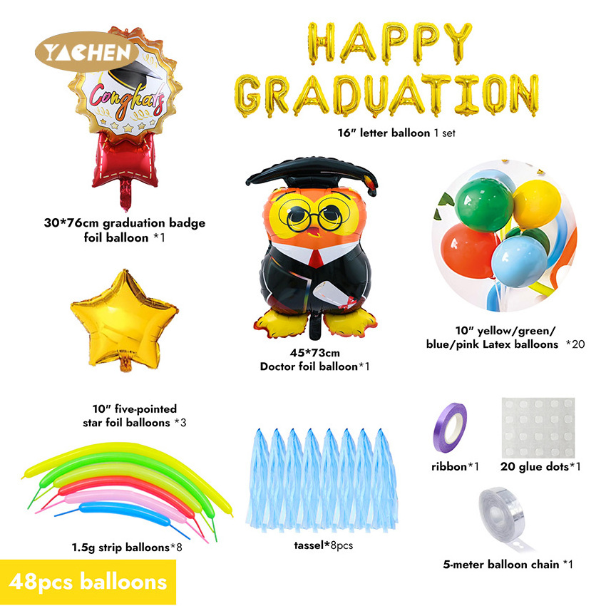 YACHEN congrats grade 48pcs foil happy graduation balloons set for graduation party decorations