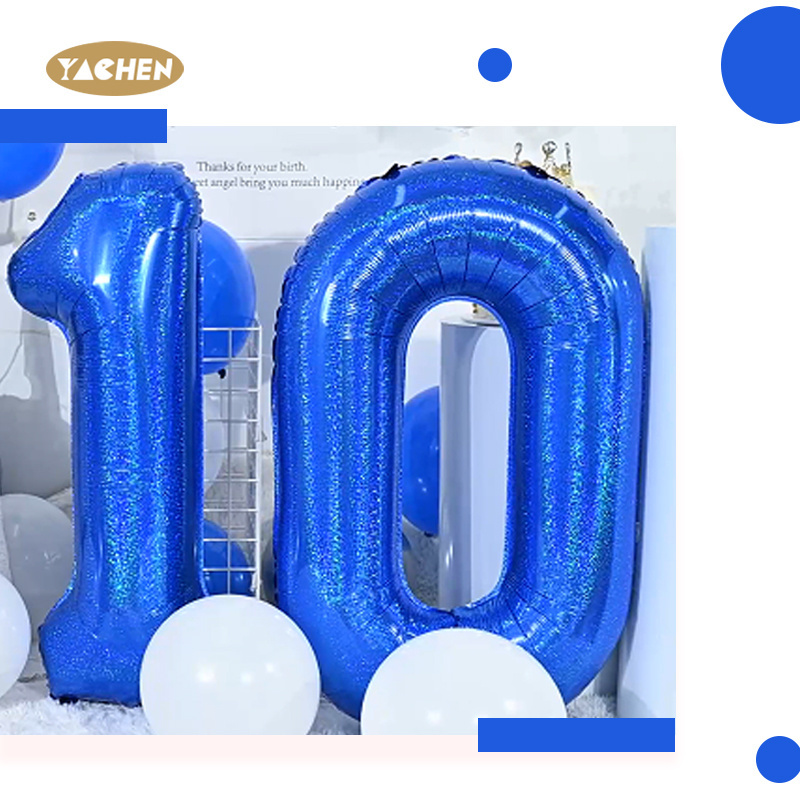 YACHEN new arrival metallic laser dark blue giant 40 inch helium foil number balloons for kids boys birthday party decorations