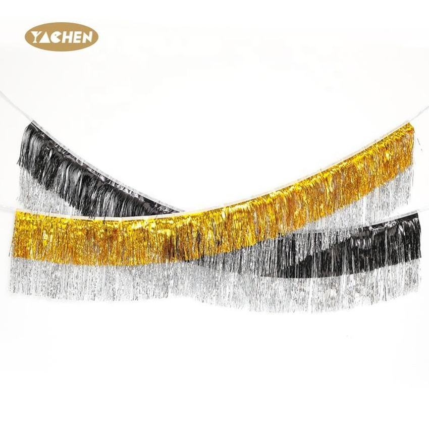 YACHEN Two Colors Foil Fringe Garland Metallic Tinsel Streamers Fringe Curtain Party Wall Hanging Decorations