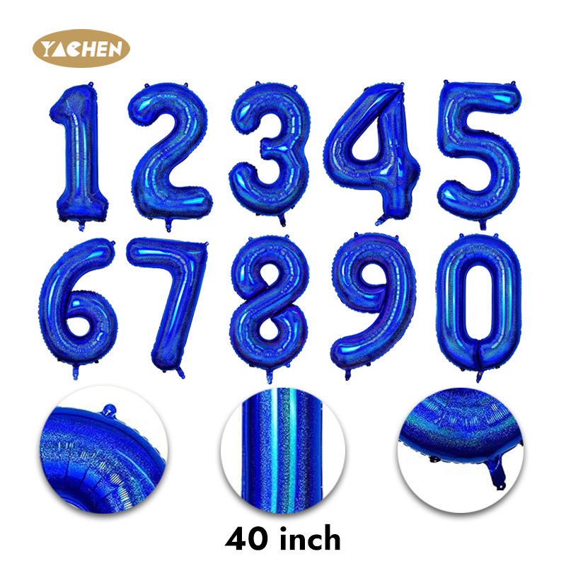 YACHEN new arrival metallic laser dark blue giant 40 inch helium foil number balloons for kids boys birthday party decorations