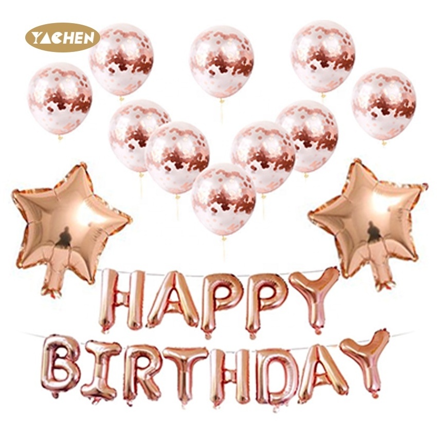 YACHEN globos party decorations high quality rose gold confetti foil happy birthday balloons set party decorations