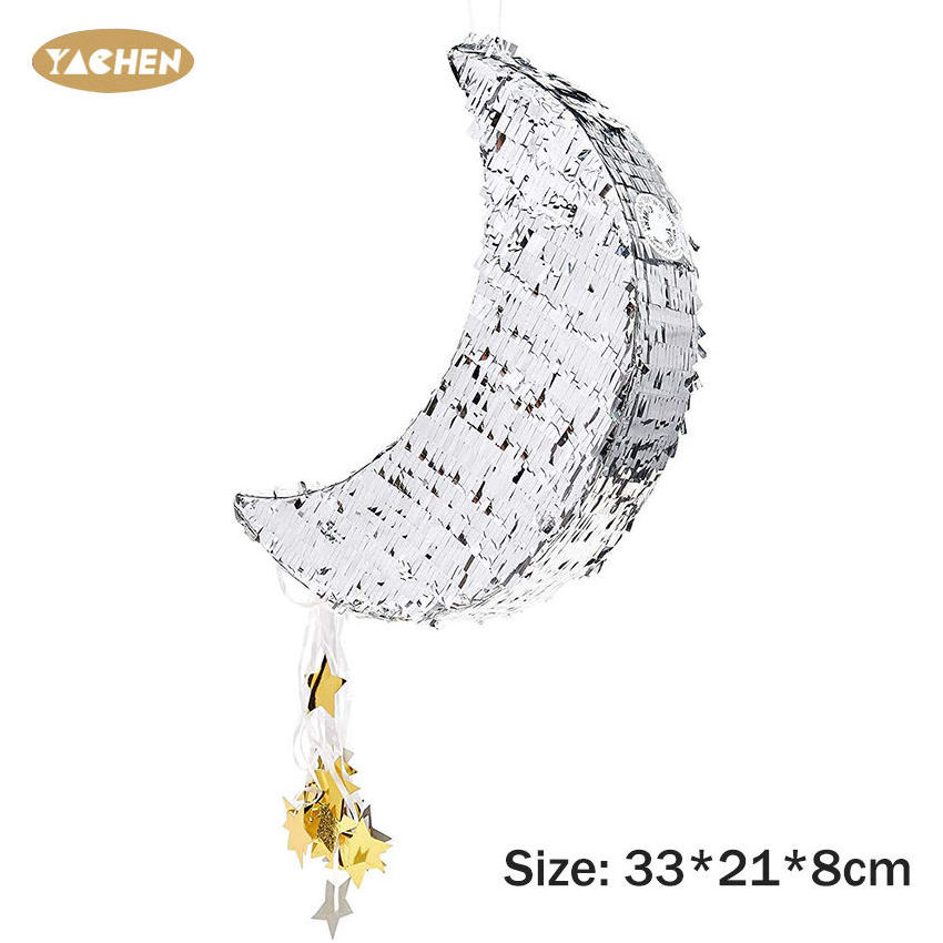 YACHEN Wholesale Silver Foil Moon Pinata for Kids Baby Shower Birthday Party Decorations Pinata Toys Ramadan Decoration