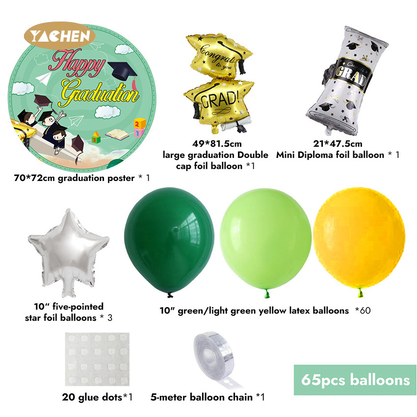 YACHEN new arrival aluminum foil congrats grad balloons yellow green latex balloons arch kit for graduation party supplies