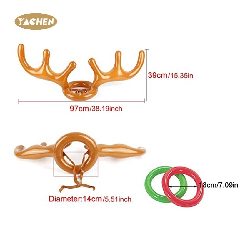 YACHEN Hot sale PVC christmas decoration gift reindeer antler throw hoop interactive game inflatable Headgear toys