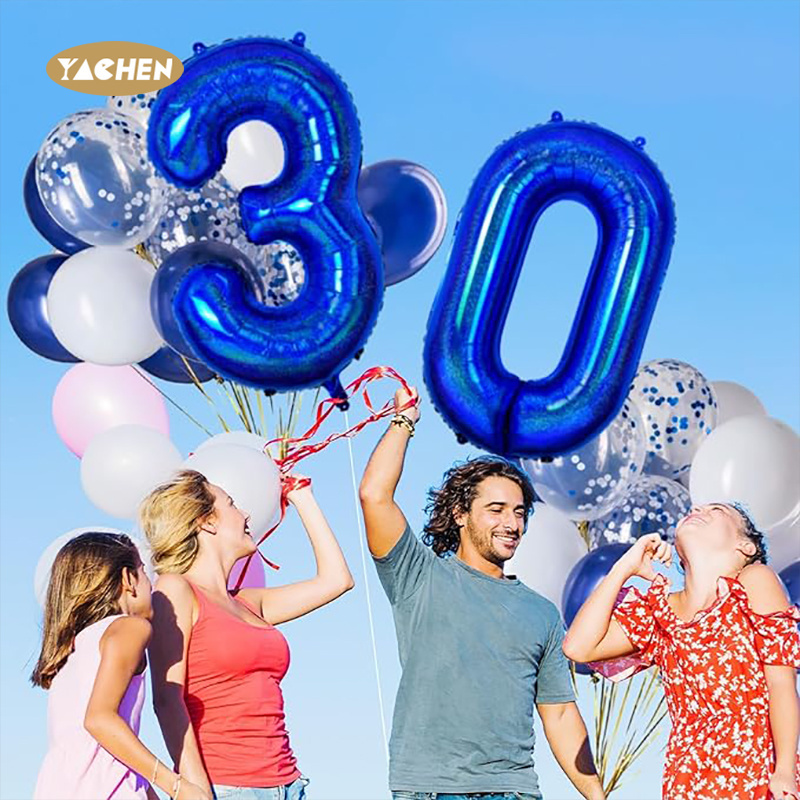 YACHEN new arrival metallic laser dark blue giant 40 inch helium foil number balloons for kids boys birthday party decorations