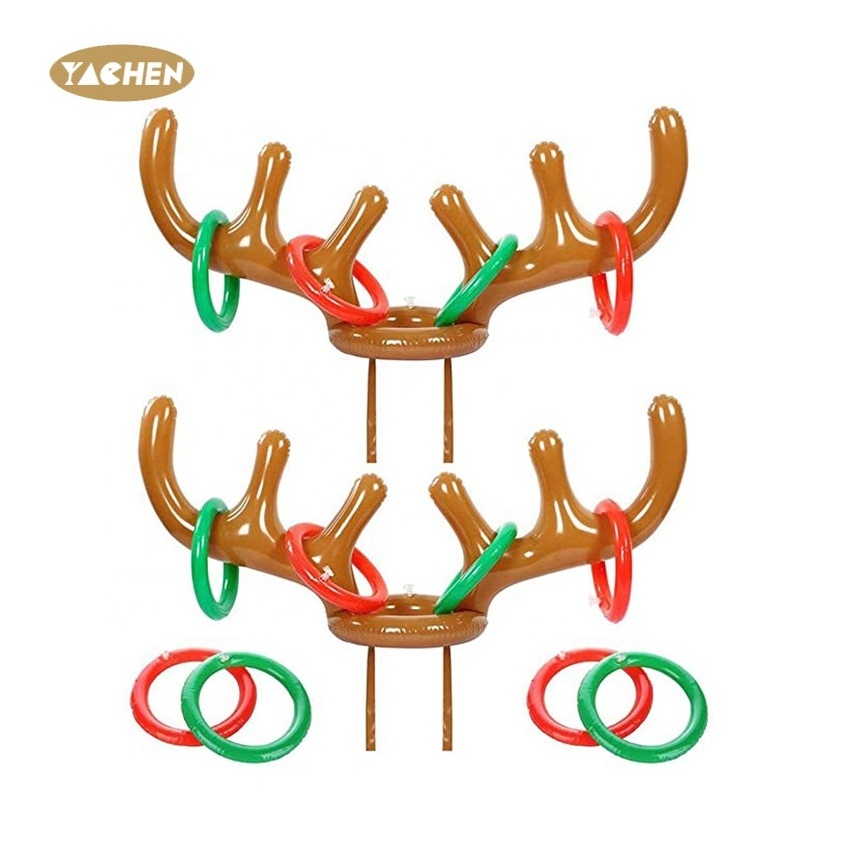 YACHEN Hot sale PVC christmas decoration gift reindeer antler throw hoop interactive game inflatable Headgear toys