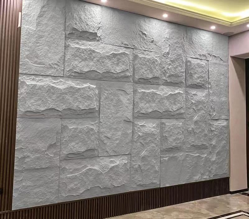 light weight pu large faux pu stone decorative panels rock 3d sound