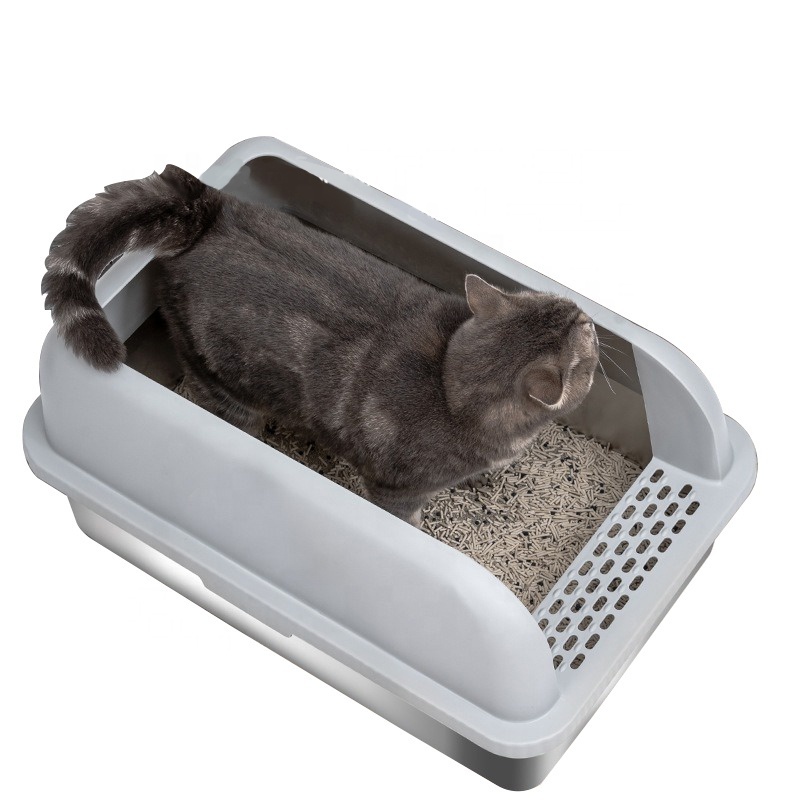 Pet Cat Clean Up Sand box Stainless steel skid proof Kitty litter pan Cat Toilet Box,Cat Litter Box