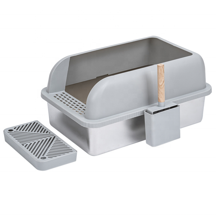 Pet Cat Clean Up Sand box Stainless steel skid proof Kitty litter pan Cat Toilet Box,Cat Litter Box