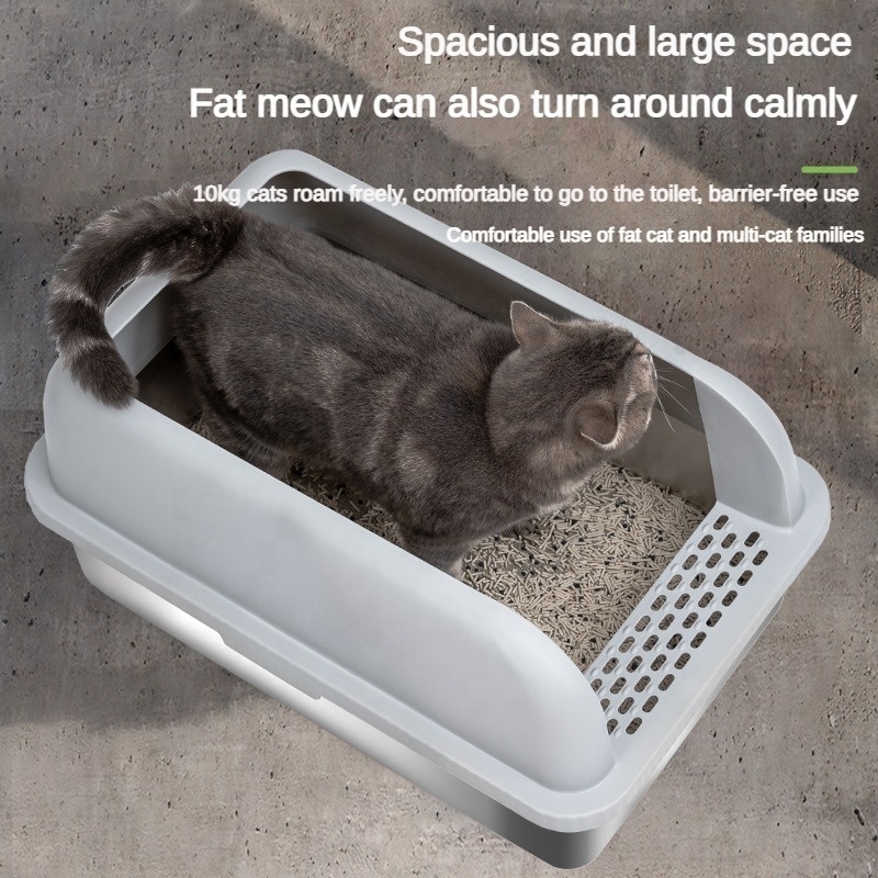 Pet Cat Clean Up Sand box Stainless steel skid proof Kitty litter pan Cat Toilet Box,Cat Litter Box