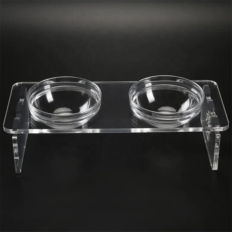 Custom Design Pet Supplies Dog Cat Double Bowls Stand Food Water Feeding Rack Acrylic Pet Feeder Stand