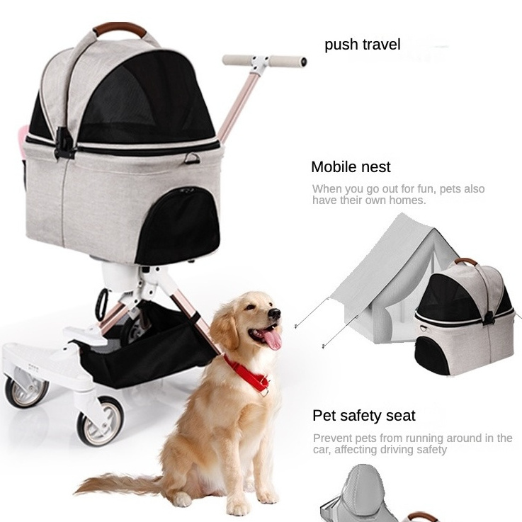 3-in-1 Cat Dog Stroller Foldable Pet Stroller with Detachable Carrier