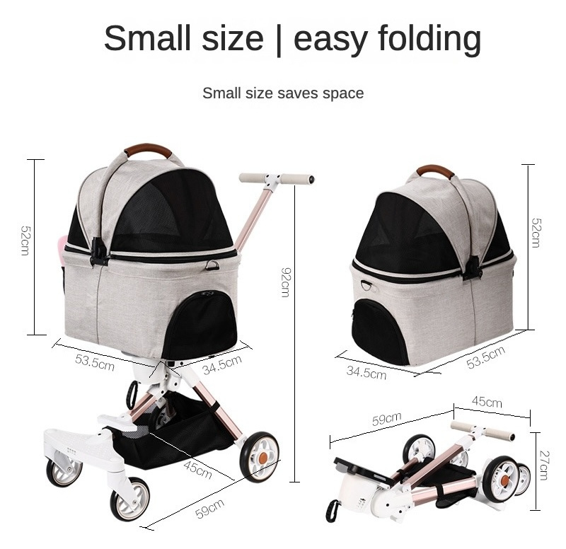 3-in-1 Cat Dog Stroller Foldable Pet Stroller with Detachable Carrier