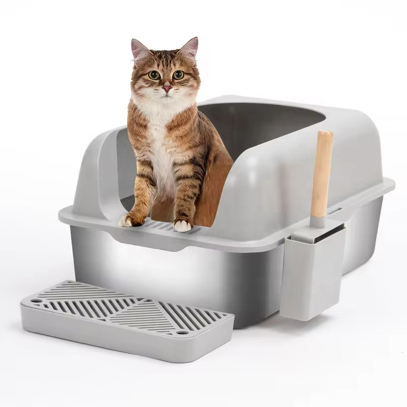 Stainless Steel Semi Enclosed Xl Cat Litter Basin Xl Litter Box For Big Cats Easy Cleaning Litter Box