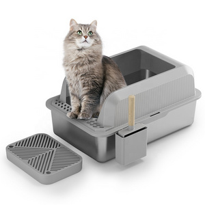 Stainless Steel Semi Enclosed Xl Cat Litter Basin Xl Litter Box For Big Cats Easy Cleaning Litter Box