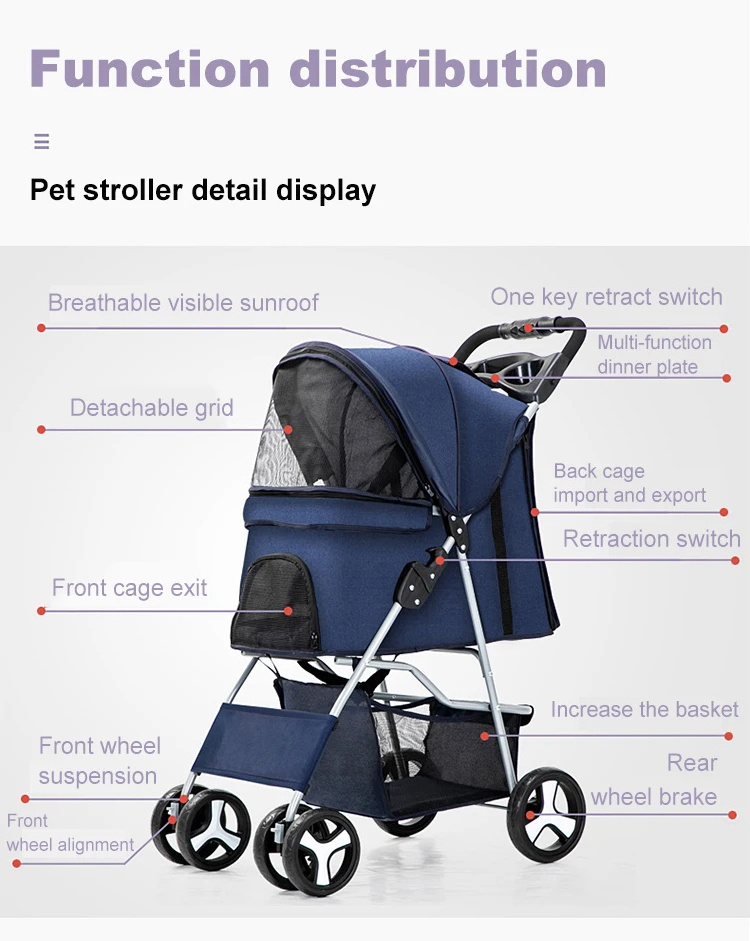 best price Folding Four-wheeled Easy Walk Travel Carrier Carriage Pet Stroller For Cats Dogs