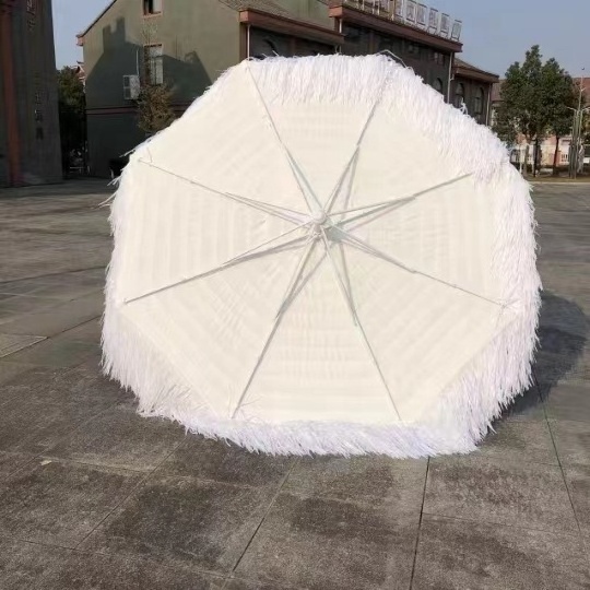 High Quality Outdoor Hawaii Parasol Raffia Thatch Beach Umbrella Thatch Roof Straw Umbrella With Tilt