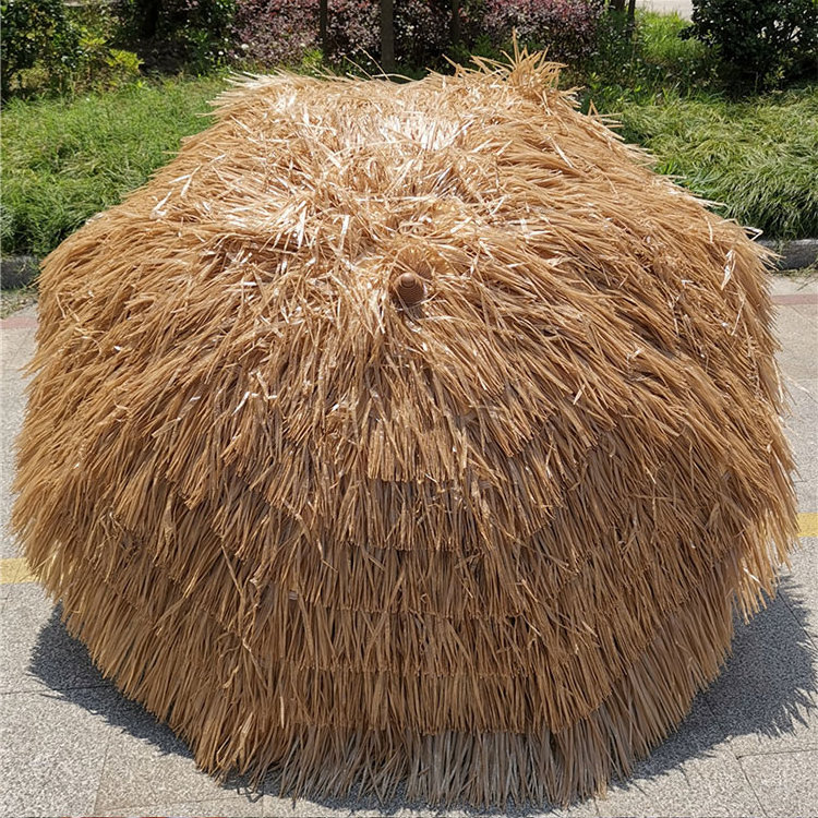 High Quality Outdoor Parasol Raffia Thatch Beach Umbrella Thatch Roof Straw Umbrella With Tilt