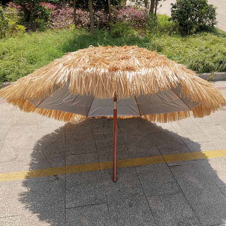 High Quality Outdoor Parasol Raffia Thatch Beach Umbrella Thatch Roof Straw Umbrella With Tilt