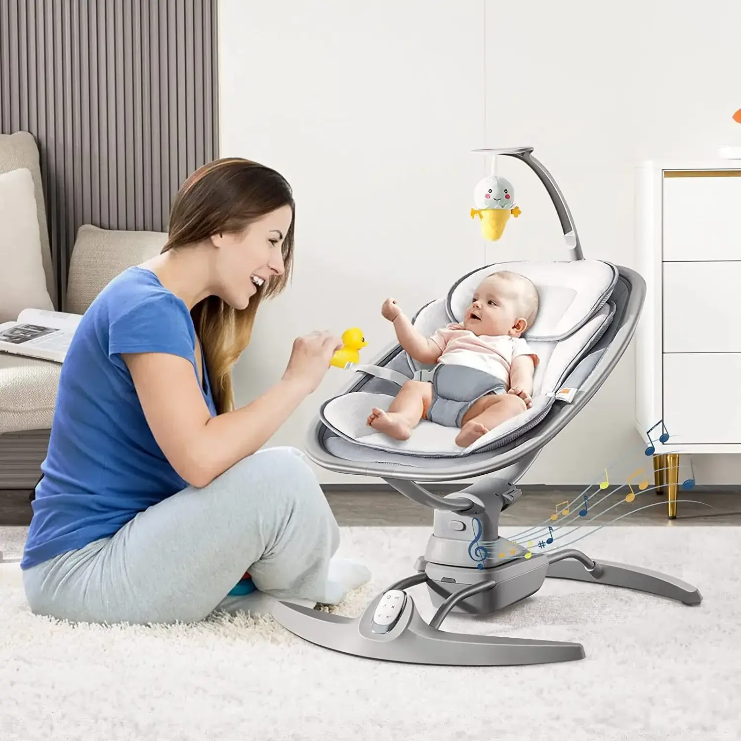 Baby sleeping rocker seat portable bouncer infant swing 3 speeds electric automatic cradle rocking chair