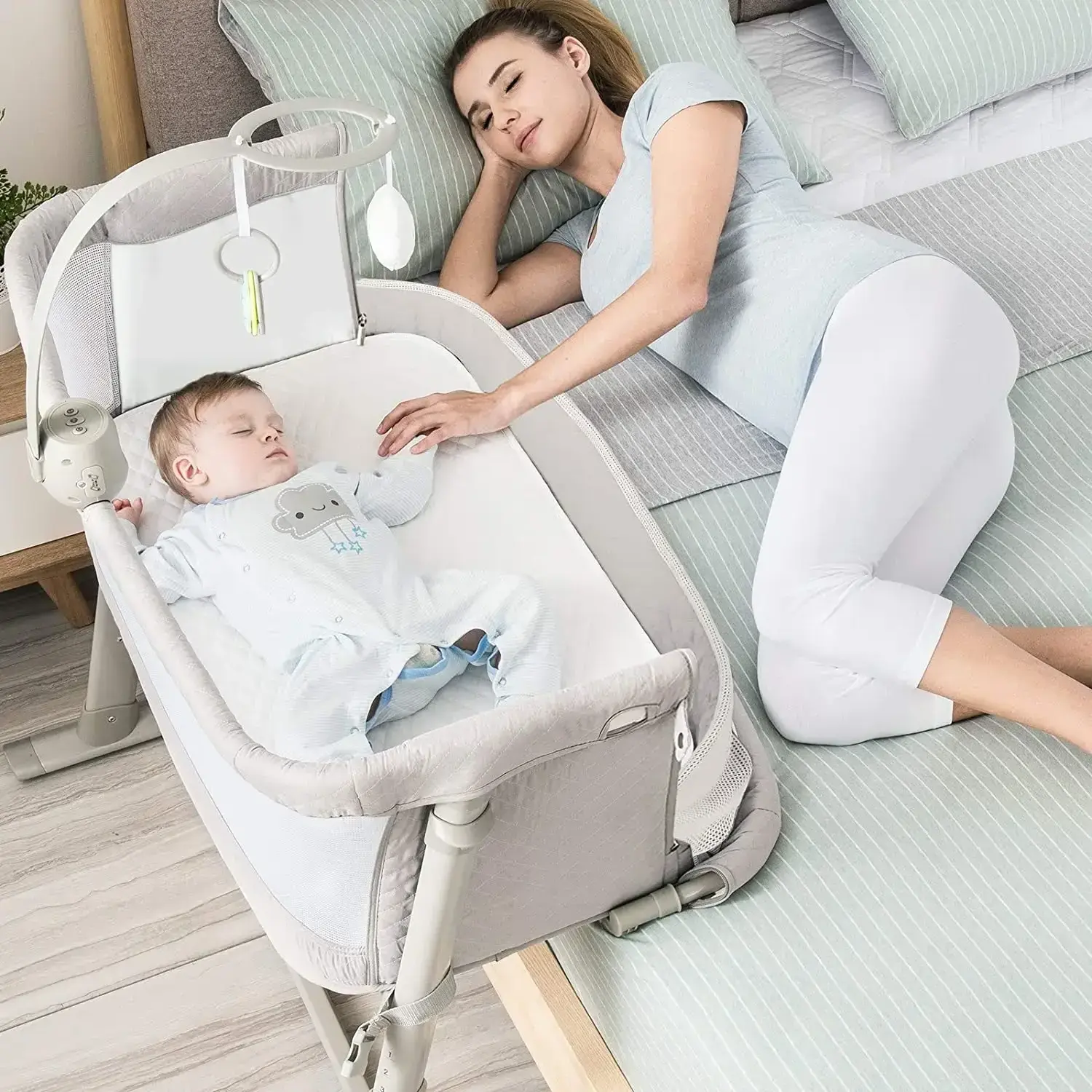 Portable modern bedroom new born infant multifunctional adjustable height Bedside Sleeper cot bassinet next to me baby crib bed