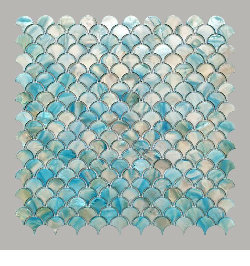 Blue fan-shaped background decoration mother of pearl shell mosaic tile 12x12 wall backsplash