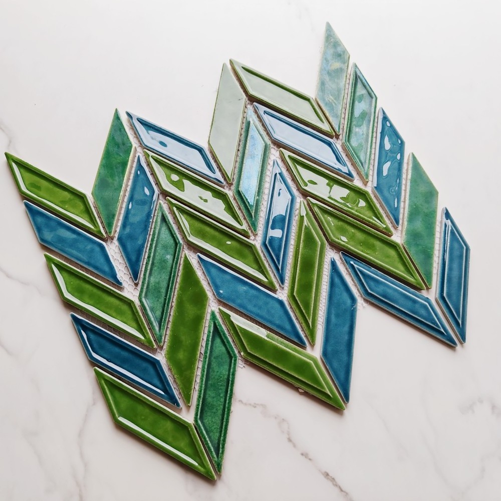 Emerald Green Blue Subway Herringbone Ceramic Mosaic Tile Restaurant Decoration Backsplash