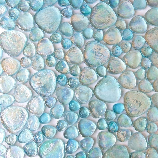 Pebble Glass Iridescent Blue Mosaic Wall And Floor Decoration in Swimming Pool