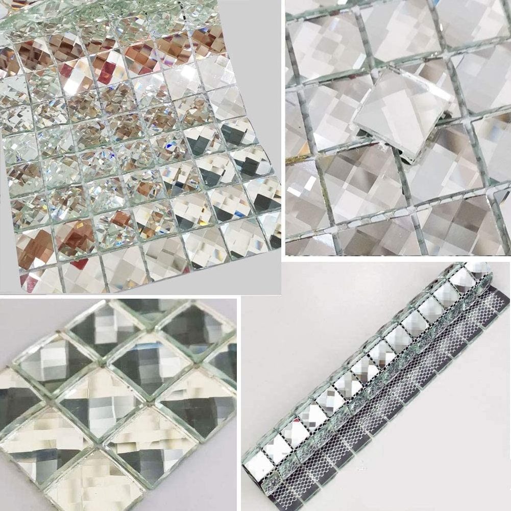 Silver Diamond 13 Faces Beveled Surface Crystal Mirror Glass Mosaic Wall Tile Backsplash