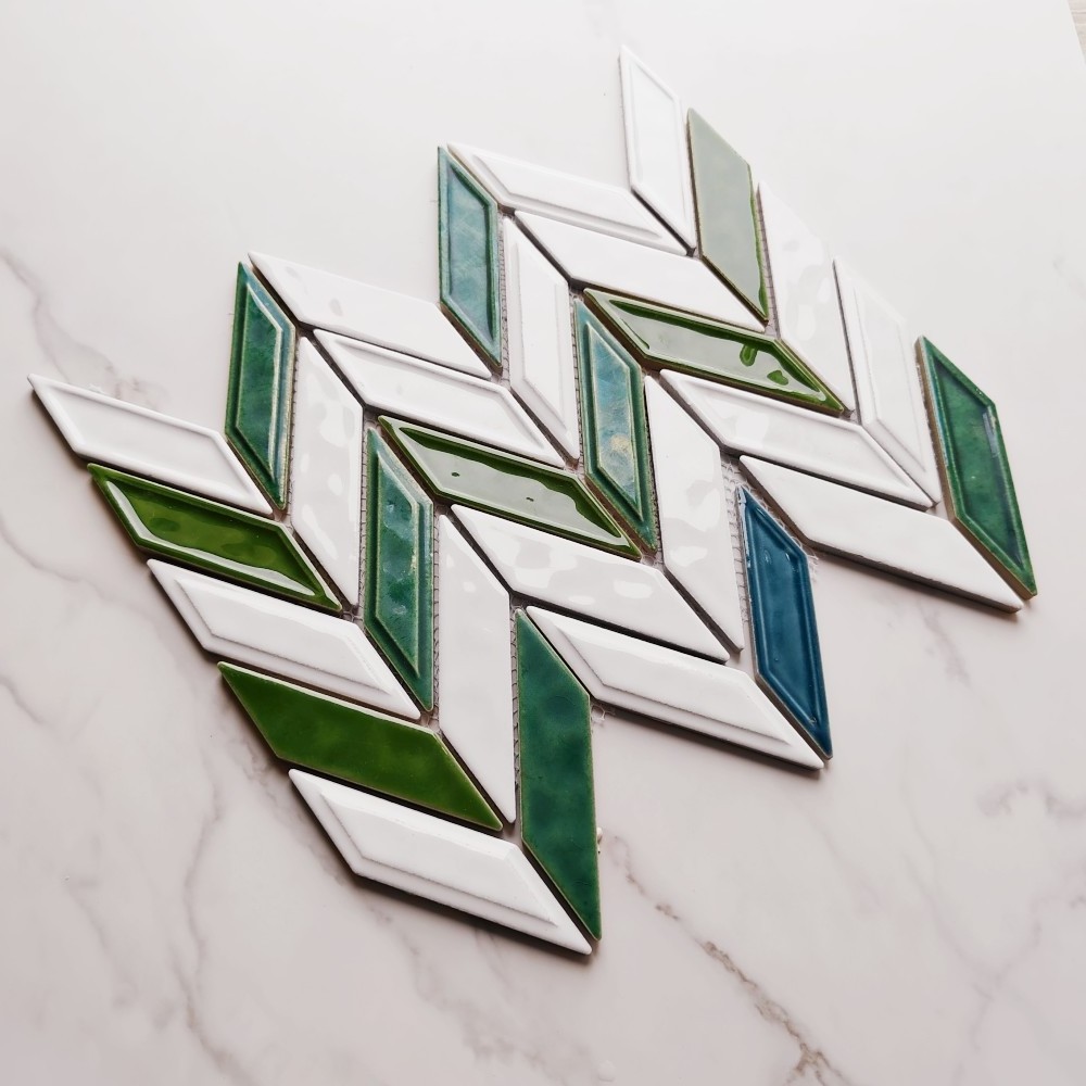 Herringbone ceramic mosaic fish bone green mosaics tiles for kitchen bathroom backsplash