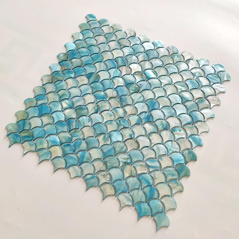 Blue fan-shaped background decoration mother of pearl shell mosaic tile 12x12 wall backsplash