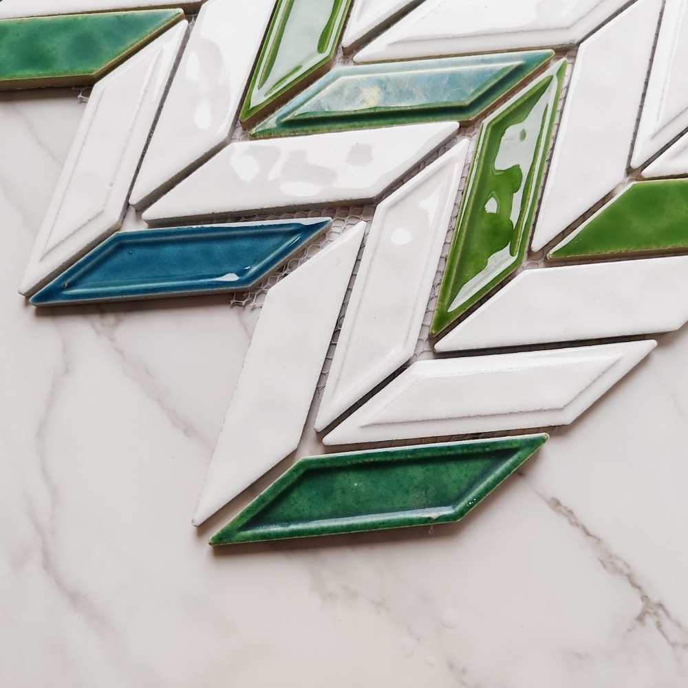 Herringbone ceramic mosaic fish bone green mosaics tiles for kitchen bathroom backsplash