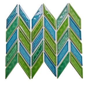 Emerald Green Blue Subway Herringbone Ceramic Mosaic Tile Restaurant Decoration Backsplash