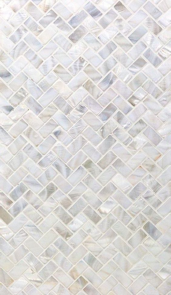 White mother of pearl shell mosaic tile herringbone 12x12 wall backsplash