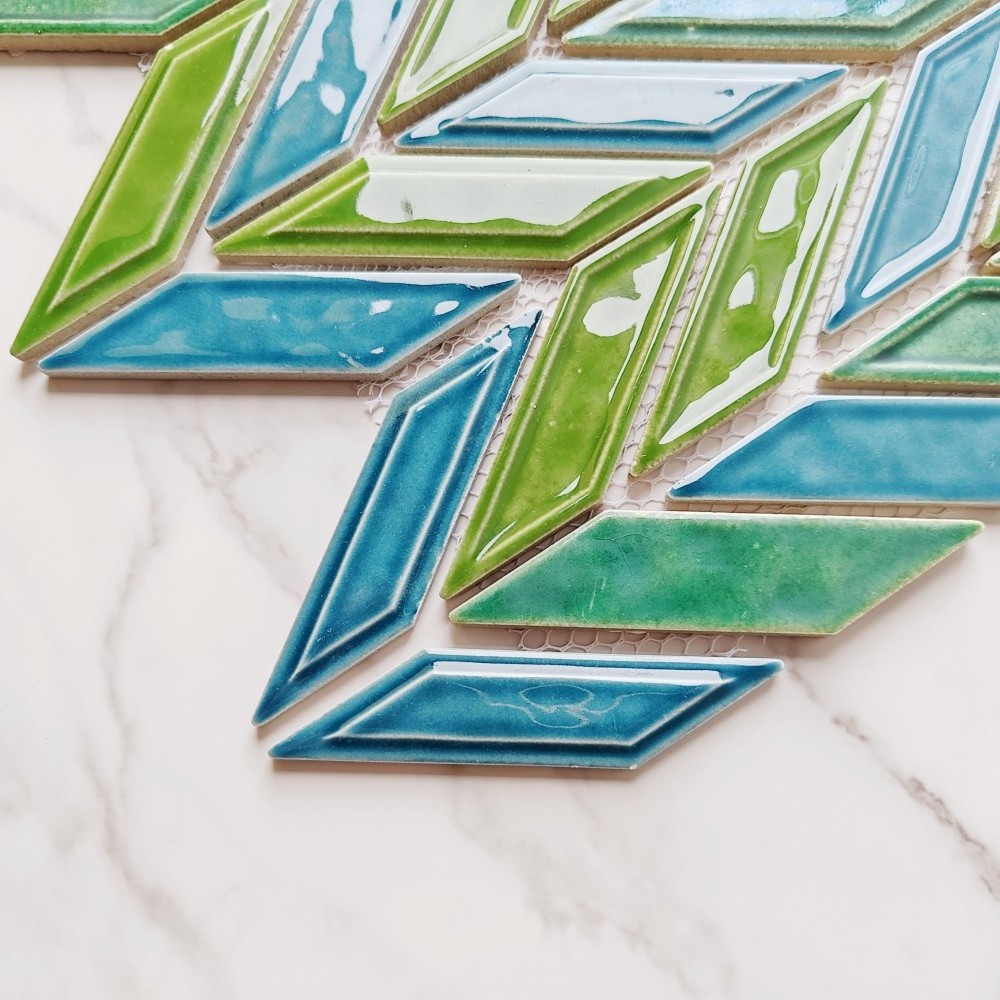 Emerald Green Blue Subway Herringbone Ceramic Mosaic Tile Restaurant Decoration Backsplash