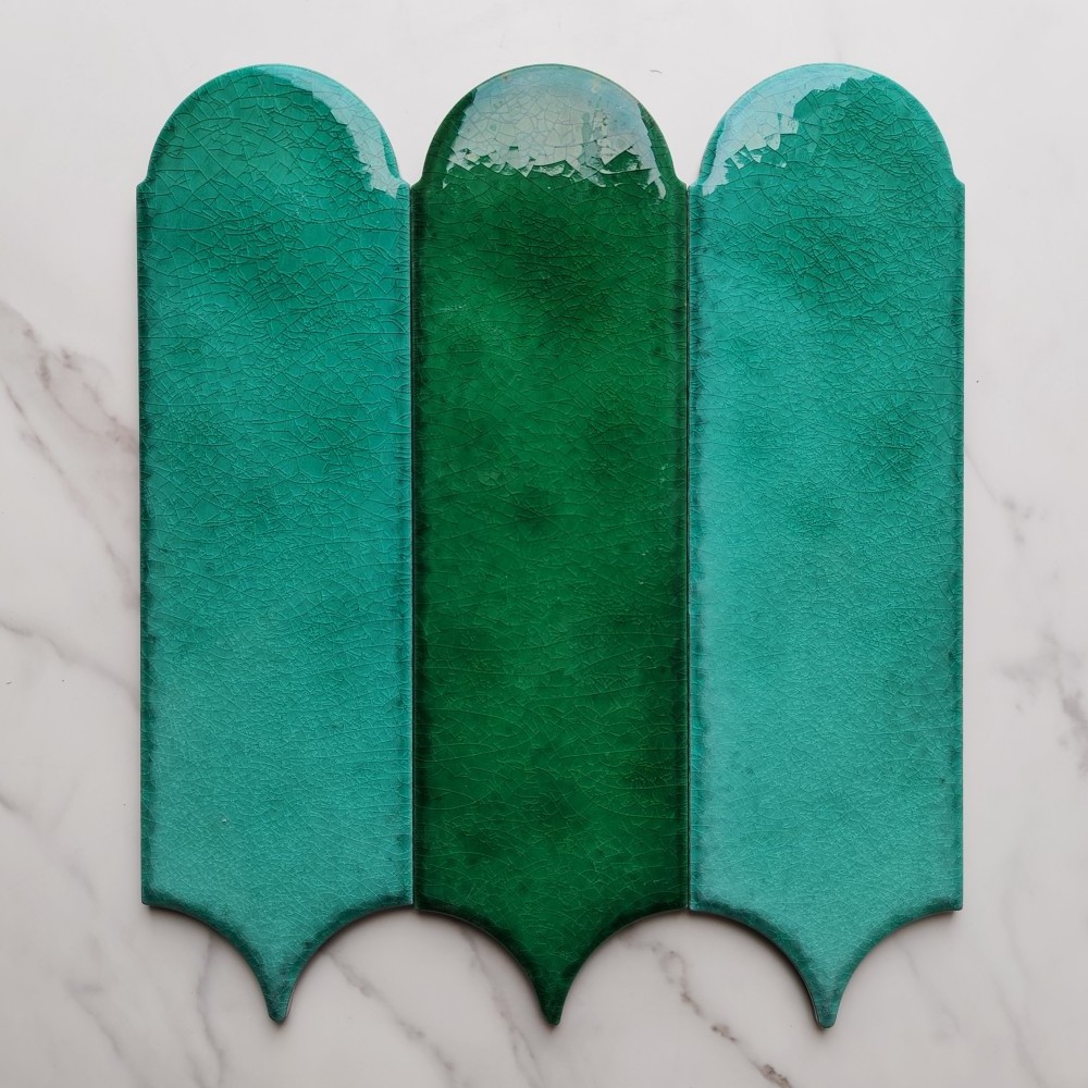 Irregular green fan fish scale ceramic tile mosaic for bathroom wall decoration