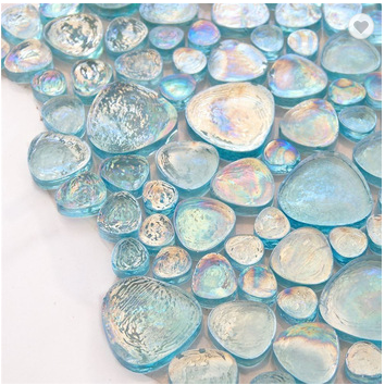 Pebble Glass Iridescent Blue Mosaic Wall And Floor Decoration in Swimming Pool