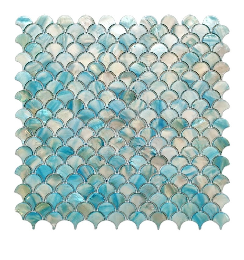 Blue fan-shaped background decoration mother of pearl shell mosaic tile 12x12 wall backsplash